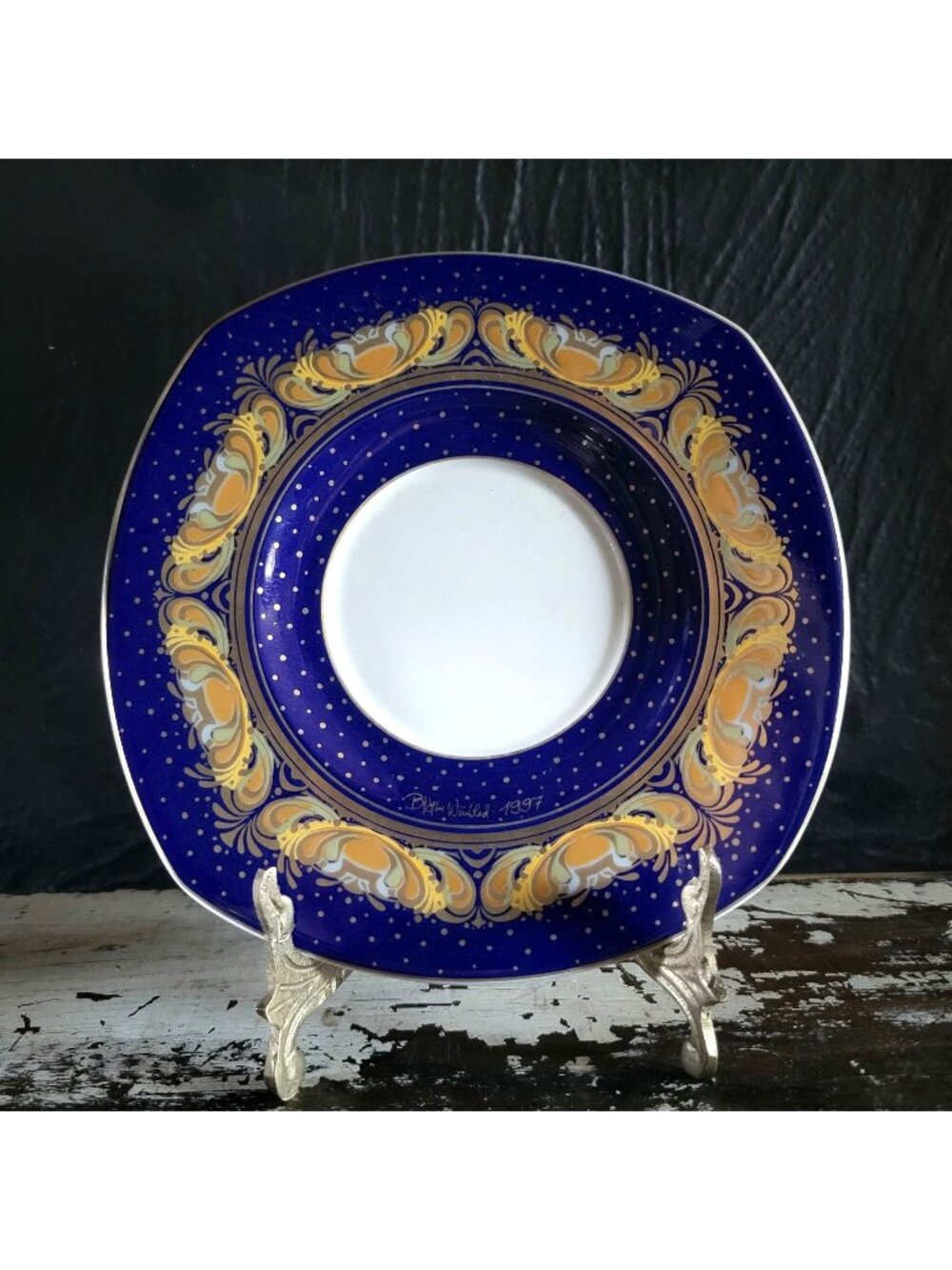 Bjorn Wiinblad Rosenthal Studio Line Christmas Saucer Cobalt Gold 1997